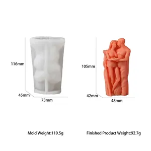 Detailed size specifications for couple embrace silicone mold and finished candle statue