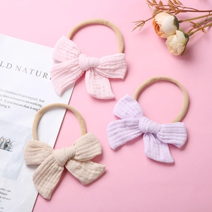 Baby Headband Muslin Cotton Gauze Soft Bow Stretchy Nylon Hair Band For Newborn Toddler Infant Accessories