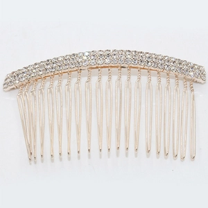 Golden hair comb with three rows of sparkling rhinestones for Korean style hairstyles