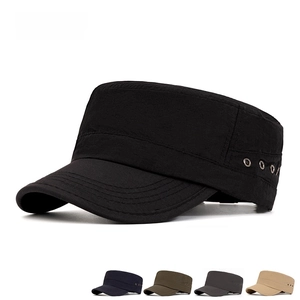 Breathable flat top cadet cap for men with side vents and reinforced stitching