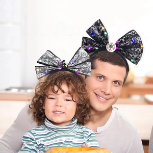 Halloween LED lace bow headband with spider and skull decor for party hair accessories