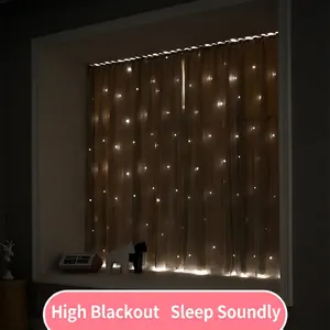 Beige blackout velcro curtain with hollow star cutout design for a dreamy starry effect
