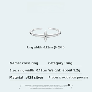 Detailed size specifications for S925 sterling silver cross ring with 0.12cm width