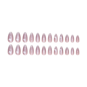French cat eye almond press-on nails in pink purple with glitter and butterfly designs