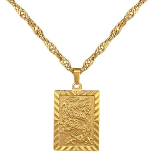 Collier minimaliste en acier titane doré avec pendentif dragon sur chaîne torsadée