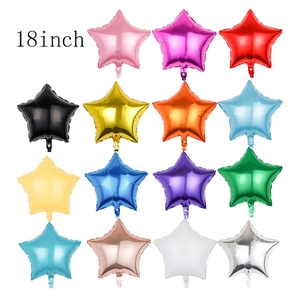 Detailed grid view of 18-inch star-shaped foil balloons in sixteen assorted metallic colors