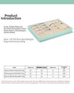 Detailed size and material specifications for 40-grid jewelry bracelet storage tray