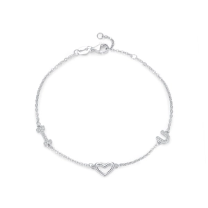 Elegant S925 sterling silver heart bracelet with I and U charms on white background