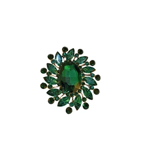 Vintage emerald flower brooch with crystal petals and gold-plated floral pin design