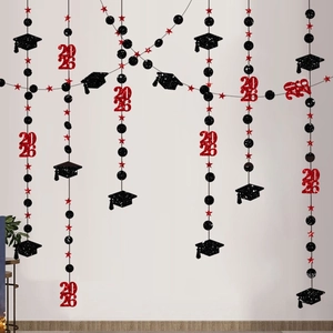 2026 graduation party garland with glitter mortarboard stars and diploma hanging decor