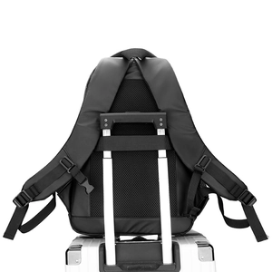 Large capacity waterproof black laptop backpack with padded straps and luggage belt