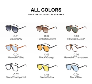 Grid display of vintage aviator sunglasses in nine color variations with double bridge
