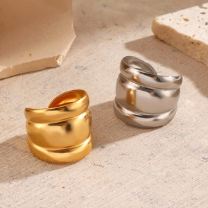 Chunky multi-layer wavy 18K gold and silver plated stainless steel wide ring