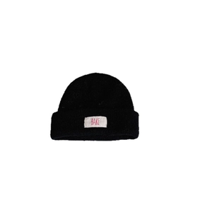 Classic black double-layered knit beanie with BAKE label for warm winter protection
