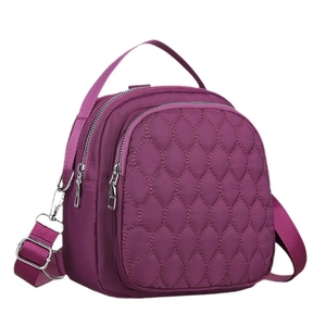 Purple diamond quilted waterproof nylon mini backpack and crossbody shoulder bag for women