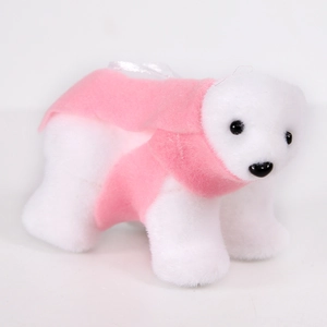 Weißer beflockter Eisbär-Anhänger mit rosa Schal für den Weihnachtsbaumschmuck