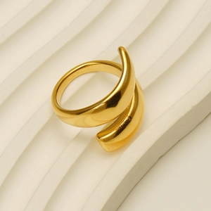 Minimalist double-layer 18k gold plated stainless steel open ring with a polished finish
