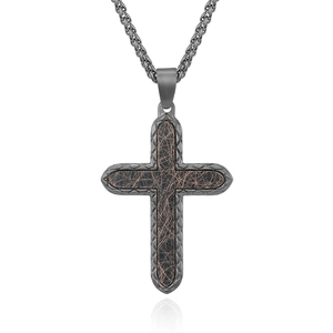 Pendentif croix en acier inoxydable rétro avec incrustation en maille pour hommes
