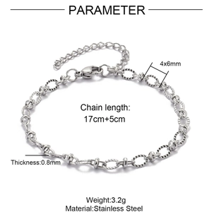 Silver stainless steel paperclip chain bracelet with specific length and weight parameters