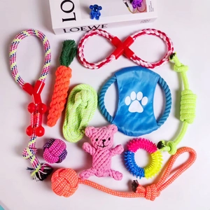 10-piece durable cotton rope dog toy set with carrot and chew ring for pets