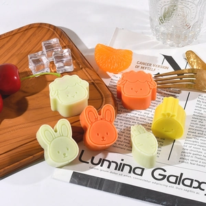 Detail of animal-shaped silicone molds for resin or baking with rabbit and lamb designs