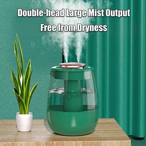 Deep green double spray USB desktop humidifier with large transparent water tank