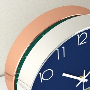 Orologio da parete moderno 20cm silenzioso con quadrante blu e cornice in metallo oro rosa