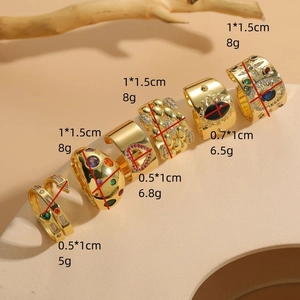 6-piece vintage 14K gold plated ring set with colorful zircon and bohemian engravings