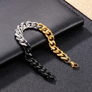 Three-tone Cuban link bracelet for men in silver, gold, and black stainless steel