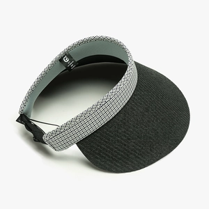 UV protection sun visor for women with black woven brim and stylish black white grid pattern