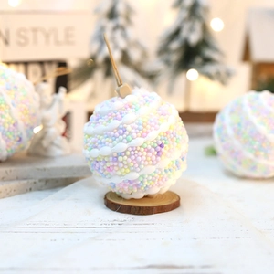 Macaron color 8cm foam Christmas ball ornament with woven trim for tree decoration