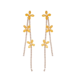 Elegant floral tassel earrings with yellow resin flowers, pearls and sparkling rhinestones