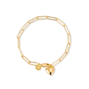Elegant gold S925 sterling silver heart bracelet with paperclip chain and lobster clasp