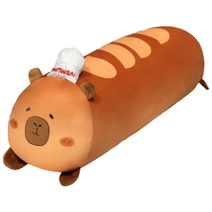 Soft Capybara bread plush pillow with a cute chef hat for home decoration