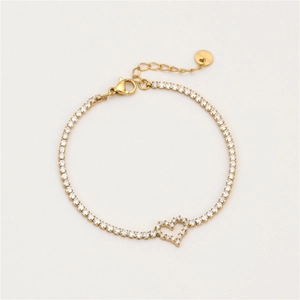 Classic 18K gold plated stainless steel bracelet with zircon heart and lobster clasp