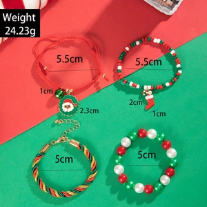 Christmas charm bracelet set with Santa and reindeer pendants on red woven rope cords