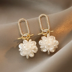 Flower Cluster Drop Earrings Alloy Rhinestone With 925 Sterling Silver Earring Post Elegant Sweet Jewelry For Women