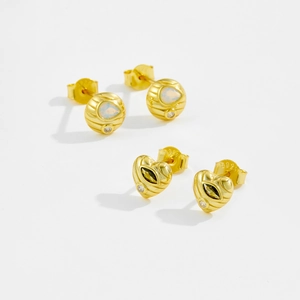 Detail of S925 sterling silver heart earrings with micro-set zircon and opal stones
