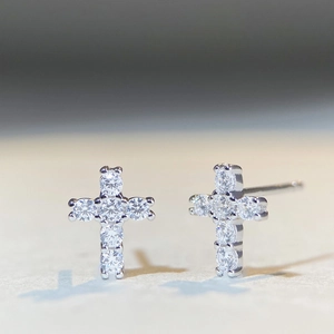 Classic S925 sterling silver cross stud earrings set with sparkling moissanite stones
