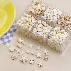 Synthetic White Turquoise Beads DIY Jewelry Making Mixed Shapes Cross Star Skull Starfish Retro Marble Texture Charms