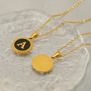 Elegant gold-plated stainless steel letter A pendant necklace with black enamel finish