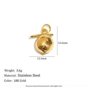 Detail view of 18K gold plated stainless steel lemon pendant with 16.6mm dimensions