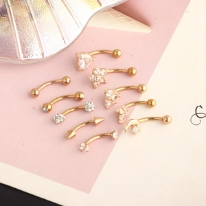 Rose gold stainless steel eyebrow rings set with zircon heart and star curved barbells