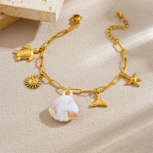 Edelstahl Charm Armband Mit Meeresschildkröte Seestern Sonne Muschel Anhänger Böhmischer Strand Damen Schmuck