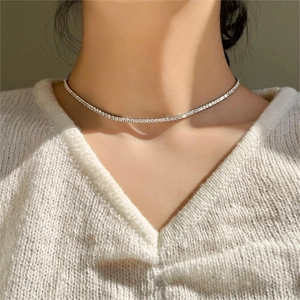 925 Sterling Silver Tennis Necklace Zirconia Dainty Choker For Women Korean Fashion Elegant Shimmering Jewelry Gift