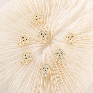 Pendentifs caniche dorés avec cristaux blancs et noirs pour la création de bijoux