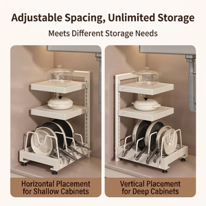 Adjustable kitchen pot rack organizer with multi-layer storage for cabinets or countertops
