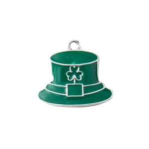 Green enamel clover top hat pendant with silver trim for DIY jewelry making