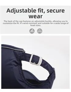 Detail of adjustable metal buckle on quick-dry baseball cap with functional fabric