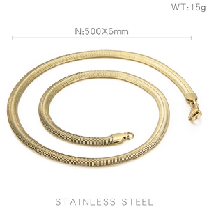 Detail view of 500x6mm gold flat snake chain necklace made of durable stainless steel
